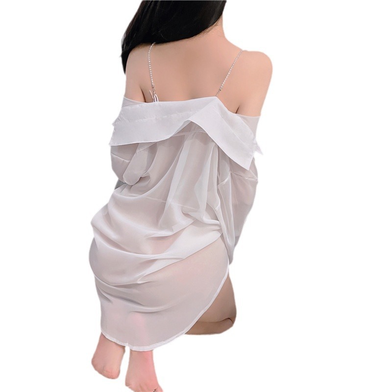 Chiyu sexy lingerie women's plus size boyfriend shirt sexy perspective cute pajamas style suspenders net celebrity live broadcast spot 