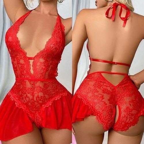 Sexy lingerie bodysuit women's open crotch sexy pajamas hollow hot long skirt uniform temptation suit 