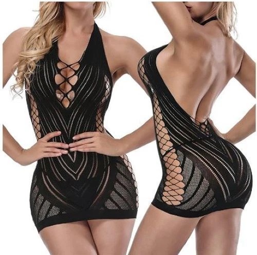 Women’s Halter Deep V-Neck Mini Dress – Hollow Out Party & Club Dress