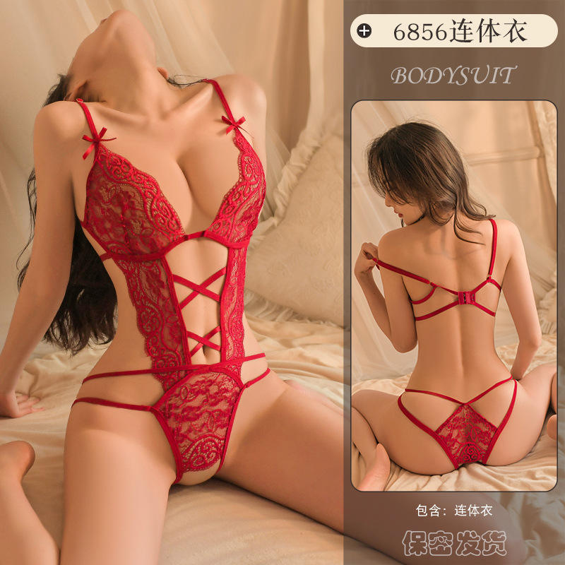 Women Lace Hollow Out Underwear Spaghetti Strap Open Crotch Lady One Piece Sexy Lingerie