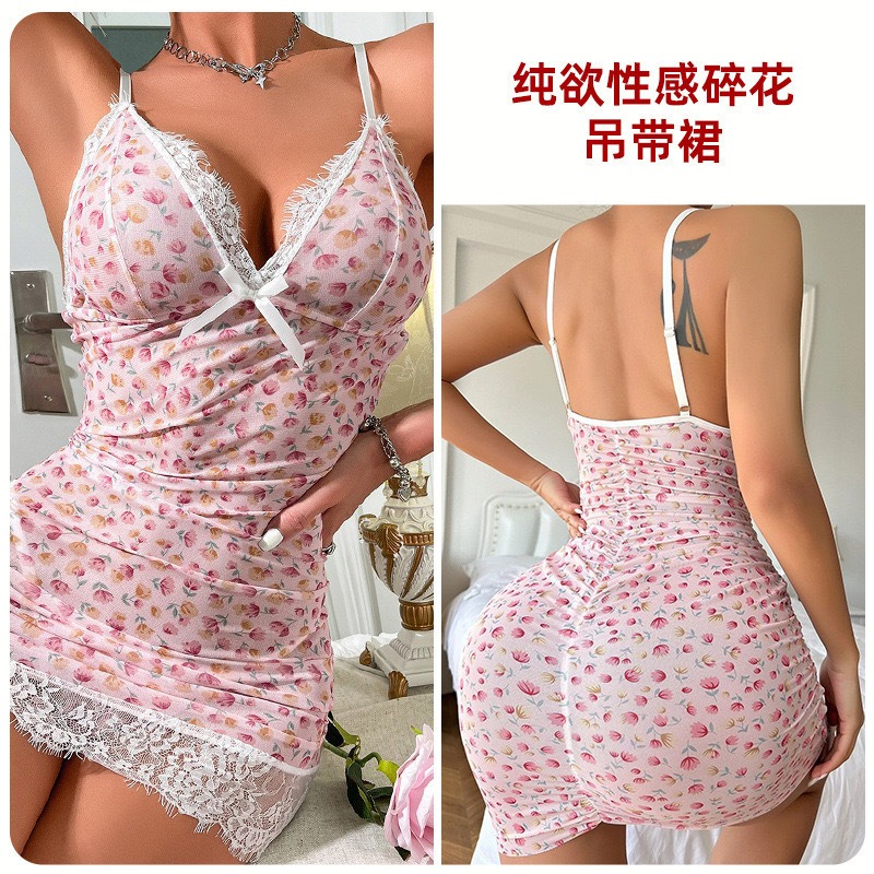 Amazon European and American New Hot Women's Fashion Sexy Floral Lace V Neck Hip